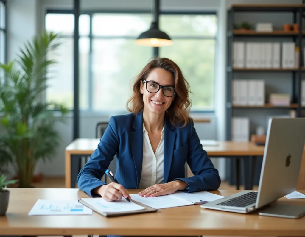 femme à son bureau en train de travailler